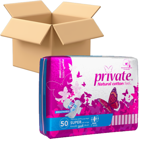 [كرتون] فوط برايفت بالأجنحة حجم كبير 50 حبة × 6 شد...