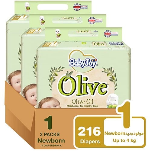 [كرتون] حفائض بيبي جوي بزيت الزيتون رقم 1 عدد 216...
