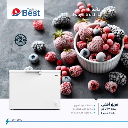 تكنو بيست فريزر أفقي 299 لتر 10.6 قدم مكعب - أبيض...