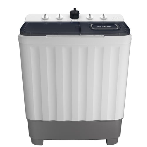 هيتاشي غسالة حوضين 8 كيلو بلاستيك - رمادي داكن - L...