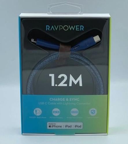 RAVPOWER كيبل ايفون PD قماش اسود1,2متر