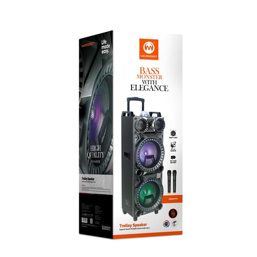 مكبر صوت ذو عجلات 70 واط للحفلات بالاضافة ل 2 مايك...