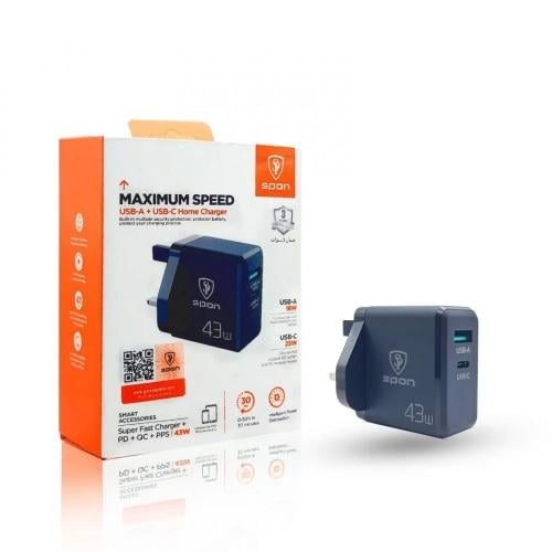 شاحن جداري بقوة 43W من SPON تابي سي وUSB