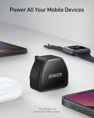 شاحن جداري انكر بقوة 20واط بمنفذ بي دي أسود