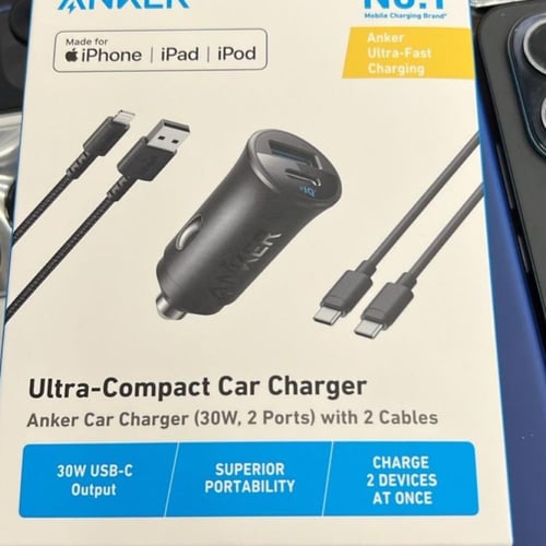 انكر - شاحن سيارة مدمج بقوة 30 واط كيبل لايتنينق ت...