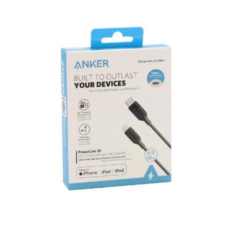 كيبل أنكر باورلاين USB-C مع موصل لايتنينج أسود 1,8...