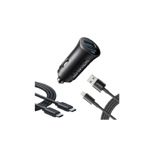 انكر - شاحن سيارة مدمج بقوة 30 واط كيبل لايتنينق ت...