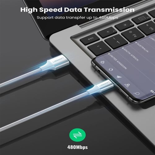 كابل يوجرين من USB إلى USB-C مضفر بطول 2 م (أبيض)
