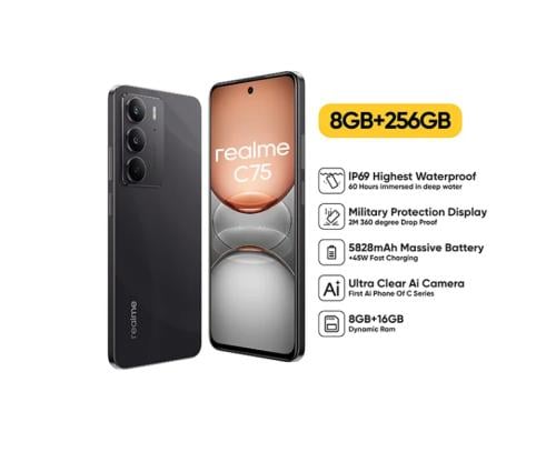 ريلمي سي 75 256جيجابايت. 16+8 رام 4G لون اسود
