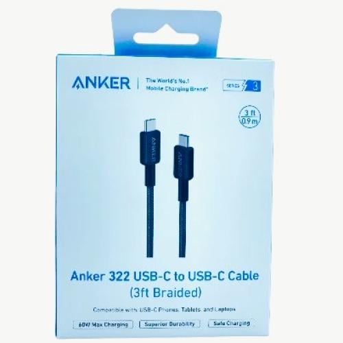 كيبل Tybe-C الى Tybe-C قماش من انكر بقوة 60 واط بط...