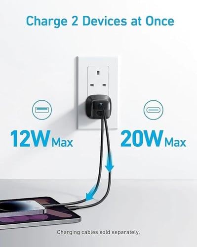 فيش 323 من انكر بقوة 33 واط USB-C وUSB-A مع وصله م...