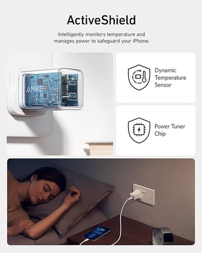 شاحن جداري انكر 40 واط بمنفذين بي دي أبيض