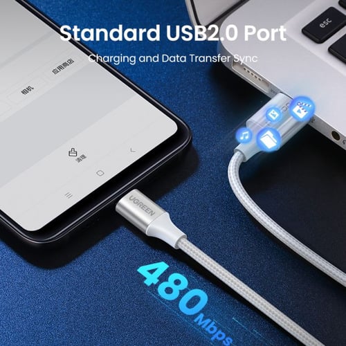 كابل يوجرين من USB إلى USB-C مضفر بطول 1 م (فضي)