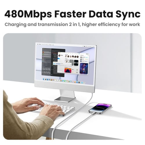 كابل يوجرين من USB إلى آيفون مضفر بطول 1 م (فضي) م...