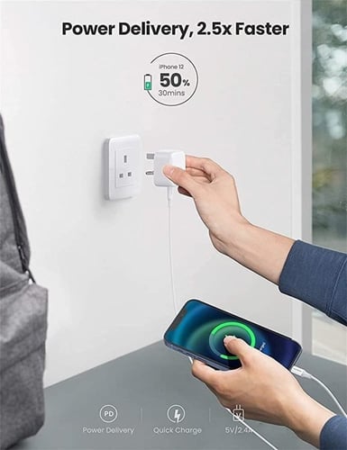 ابل راس شاحن آيفون بقوة 20 وات أبيض بضمان STC