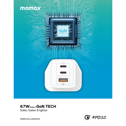 شاحن جداري موماكس بـ 3 منافذ مع تقنية GaN للشحن ال...