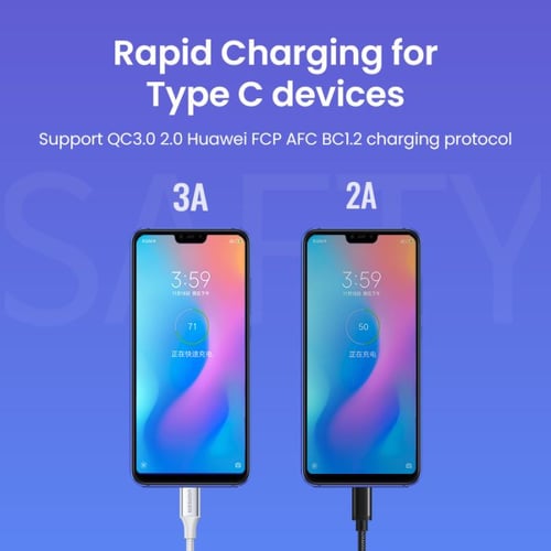 كابل يوجرين من USB إلى USB-C مضفر بطول 1 م (فضي)