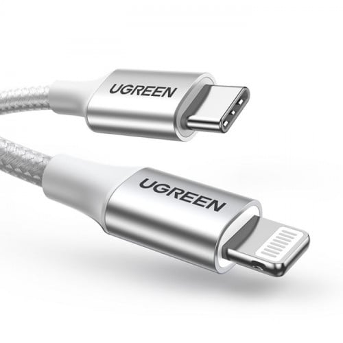 كابل يوجرين من USB-C إلى آيفون مضفر بطول 2 م (فضي)