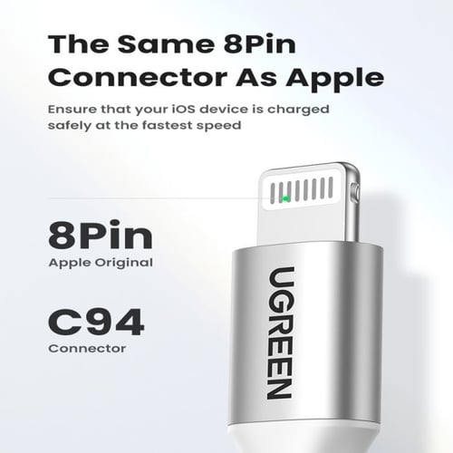 كابل يوجرين من USB-C إلى آيفون مضفر بطول 2 م (فضي)