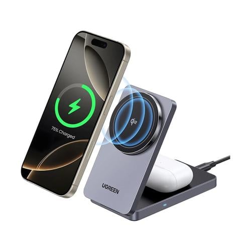 شاحن لاسلكي يوجرين 2 في 1 بمنصتين شحن وقابل للطي