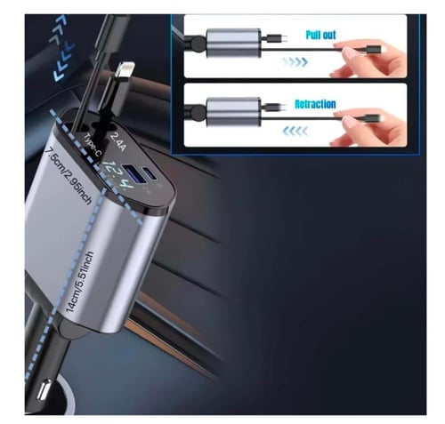 شحن سريع 120 واط شاحن سيارة قابل للسحب