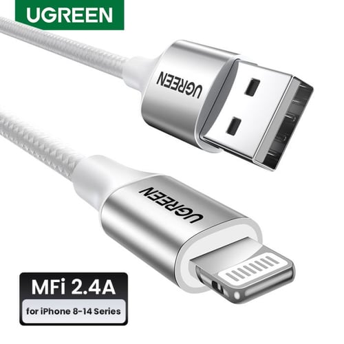 كابل يوجرين من USB إلى آيفون مضفر بطول 1 م (فضي) م...