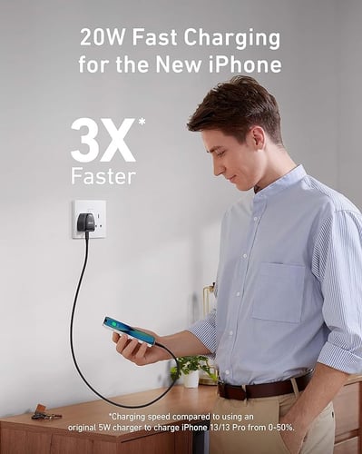 شاحن جداري انكر بقوة 20واط بمنفذ بي دي أسود