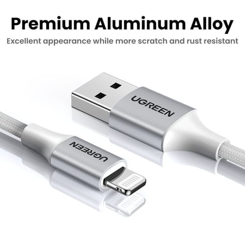 كابل يوجرين من USB إلى آيفون مضفر بطول 1 م (فضي) م...