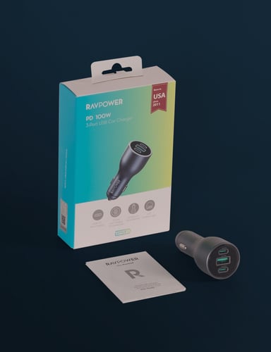 شاحن سيارة راف باور بقوة 100 واط بمنفذين بي دي ومن...