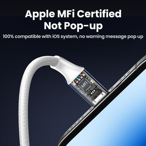 كابل يوجرين من USB إلى آيفون مضفر بطول 1 م (فضي) م...