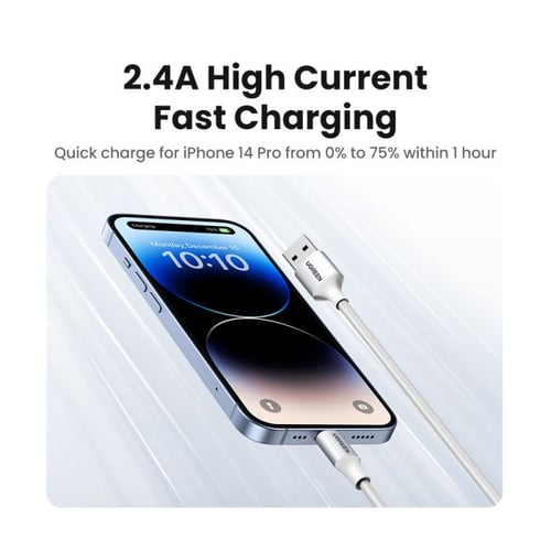 كابل يوجرين من USB إلى آيفون مضفر بطول 1 م (فضي) م...