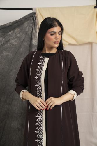 عباية كريب بني بقيطان الياقة روكاما وتطريز
