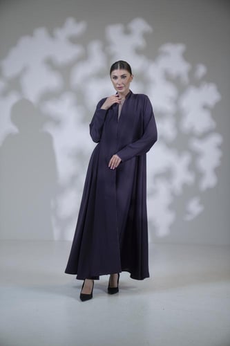 عباية كريب خفيف دبل كلوش سادة موف بقيطان