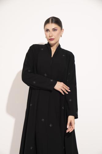 عباية دبل كلوش مطرز اسود