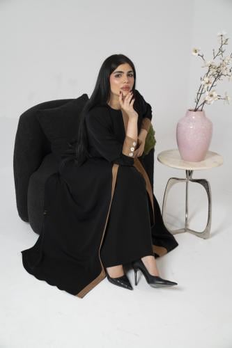 عباية كريب خفيف اسود بكتان امامي والاسورة