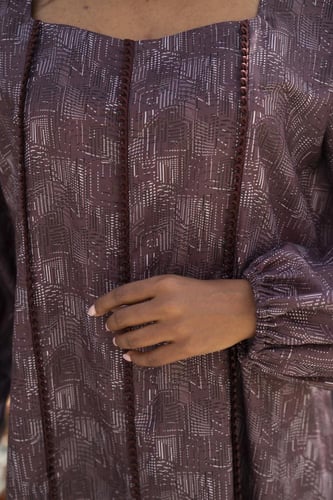 جلابية قطن مشجر موف بقيطان واسورة زم