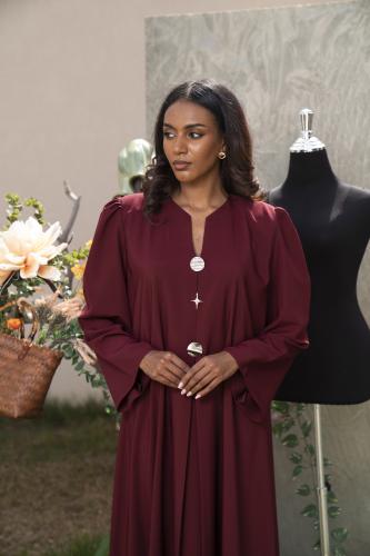 جلابية كريب خفيف عنابي كم بف ازرار وكسره امام