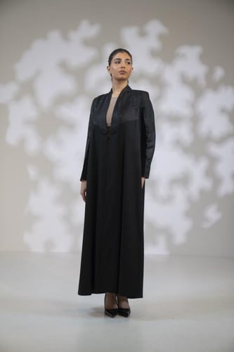 عباية كتان اسود الصدر تفتة قصة مثلث اسود