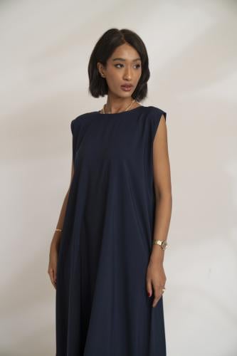 فستان قصة دائرية سادة كحلي