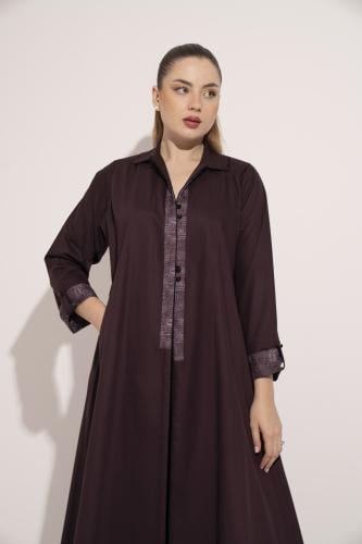 عبايه كتان قلاب وجيوب تحديد قيطان عنابي