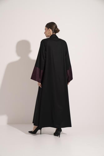 عباية كتان اسوره وياقه تفته عنابي اسود