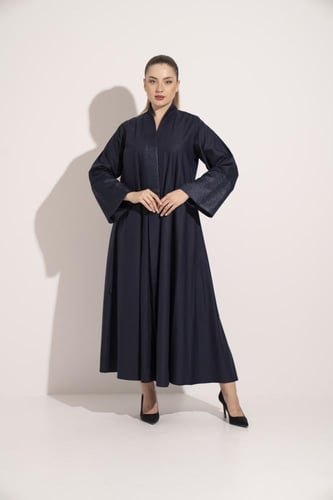 عباية كتان اسوره وياقه تفته كحلي كحلي