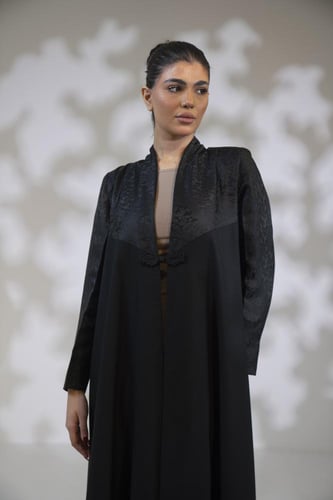 عباية كتان اسود الصدر تفتة قصة مثلث اسود