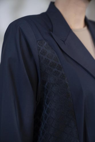 عباية كتان بالطو جوانب تفته كحلي