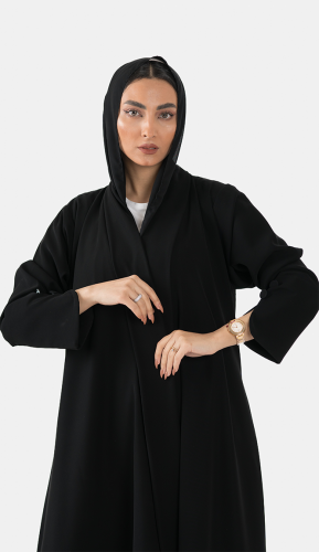 عبايه كريب كسرتين ورا اكمام ازرار - اسود