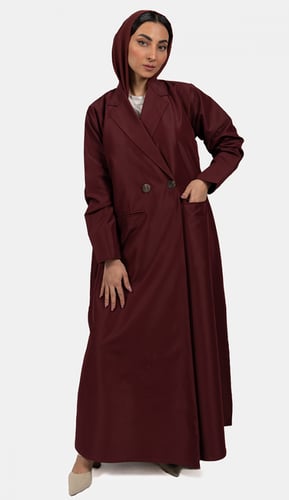 عبايه بالطو كتان - عنابي