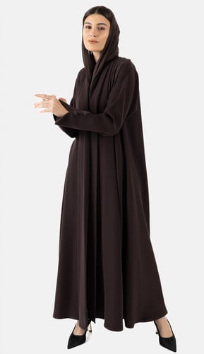 عبايه كريب كسرتين ورا اكمام ازرار - بني