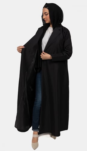 عبايه بالطو كتان - اسود