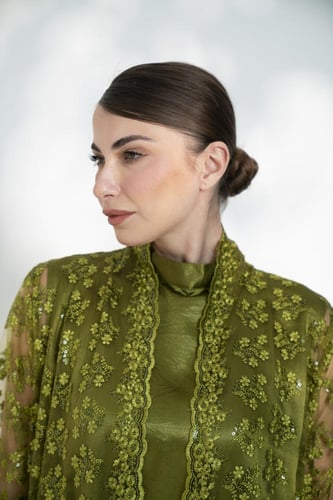 جلابية تل مطرز بفستان كوله اخضر