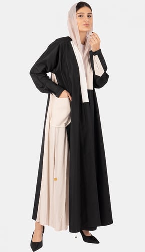 عبايه كتان لنن - اسود بيج